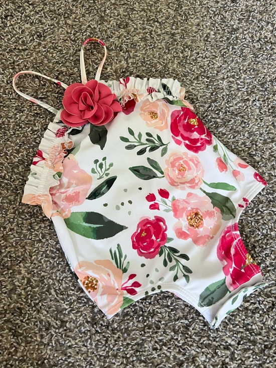 Mud Pie Other - Mud Pie White Floral One-Piece Swim - Pink Rose Accents
